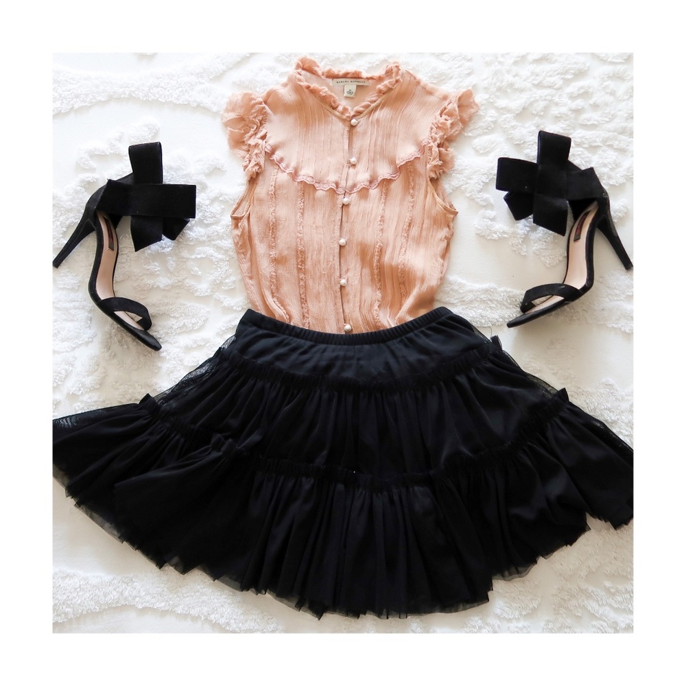 Sheer Pink Couture 100% Silk Blouse Pearl Button M